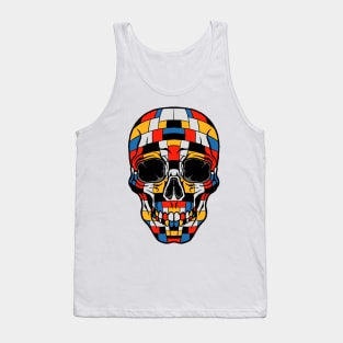 Skull In Piet Mondrian Art Composition with Red Blue and Yellow Tank Top